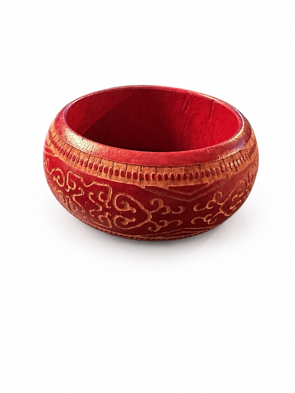 Brand New Red Carved Wooden Wide Bangle Bracelet Boho Statement Jewelry